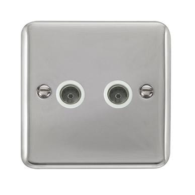 Curved Polished Chrome Twin Coaxial Outlet - White Trim