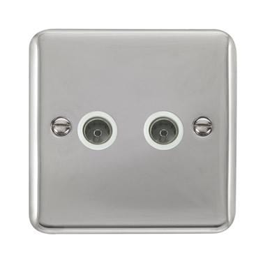 Curved Polished Chrome Twin Coaxial Outlet - White Trim - SE Home