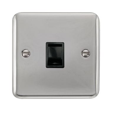 Curved Polished Chrome Single RJ11 (Irish/US) Outlet - Black Trim