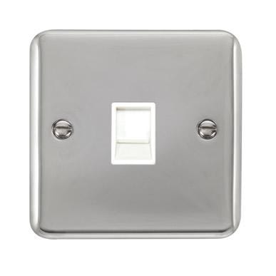 Curved Polished Chrome Single RJ11 (Irish/US) Outlet - White Trim - SE Home