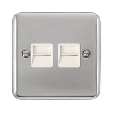 Curved Polished Chrome Twin Telephone Outlet - Master - White Trim - SE Home