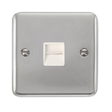 Curved Polished Chrome Single Telephone Outlet - Secondary - White Trim