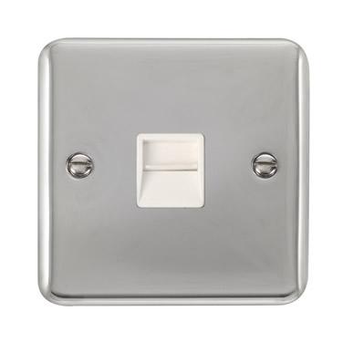 Curved Polished Chrome Single Telephone Outlet - Secondary - White Trim - SE Home