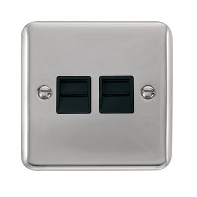 Curved Polished Chrome Twin Telephone Outlet - Secondary - Black Trim - SE Home