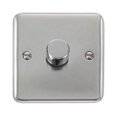 Curved Polished Chrome 1 Gang 2 Way 400Va Dimmer Switch - Black Trim - SE Home
