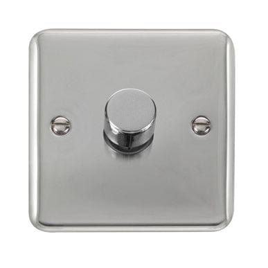 Curved Polished Chrome 1 Gang 2 Way 400Va Dimmer Switch - Black Trim