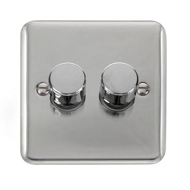 Curved Polished Chrome 2 Gang 2 Way 400Va Dimmer Switch - Black Trim