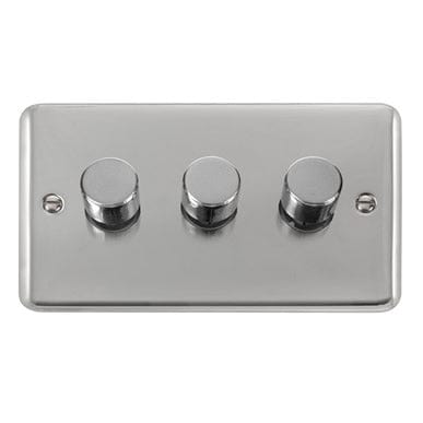 Curved Polished Chrome 3 Gang 2 Way 400Va Dimmer Switch - Black Trim