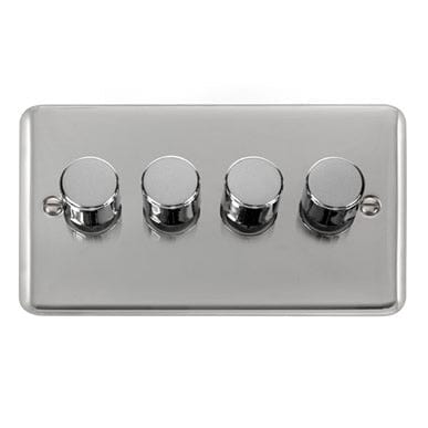 Curved Polished Chrome 4 Gang 2 Way 400Va Dimmer Switch - Black Trim