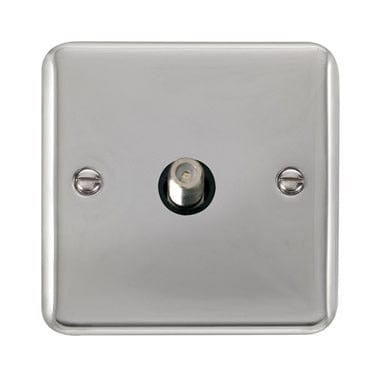 Curved Polished Chrome Non-Isolated Single Satellite Outlet - Black Trim - SE Home