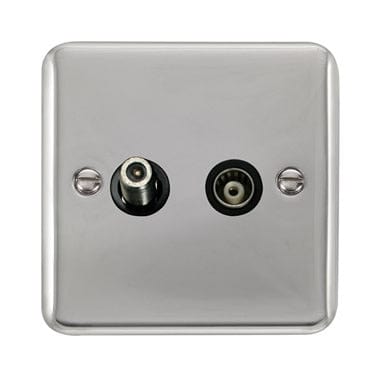 Curved Polished Chrome Isolated Satellite & Isolated Coaxial Outlet - Black Trim - SE Home