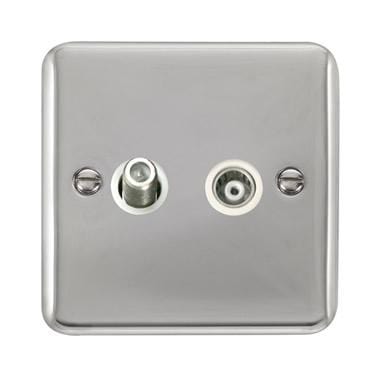 Curved Polished Chrome Isolated Satellite & Isolated Coaxial Outlet - White Trim