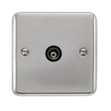 Curved Polished Chrome Single Isolated Coaxial Outlet - Black Trim - SE Home