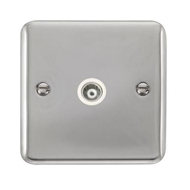 Curved Polished Chrome Single Isolated Coaxial Outlet - White Trim - SE Home
