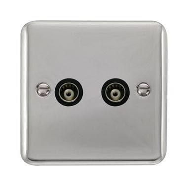 Curved Polished Chrome Twin Isolated Coaxial Outlet - Black Trim - SE Home