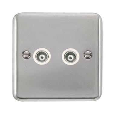 Curved Polished Chrome Twin Isolated Coaxial Outlet - White Trim - SE Home