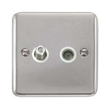 Curved Polished Chrome Non-Isolated Satellite & Non-Isolated Coaxial Outlet - White Trim - SE Home