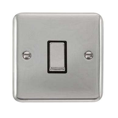 Curved Polished Chrome 10AX Ingot 1 Gang 2 Way Plate Switch - Black Trim - SE Home