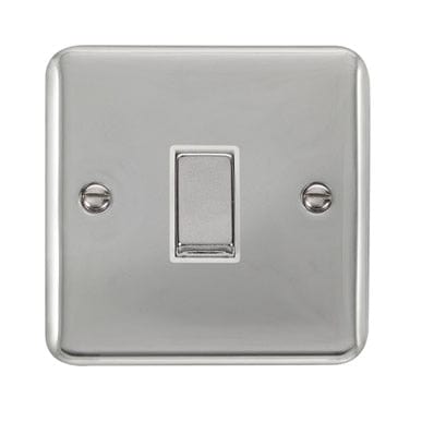 Curved Polished Chrome 10AX Ingot 1 Gang 2 Way Plate Switch - White Trim