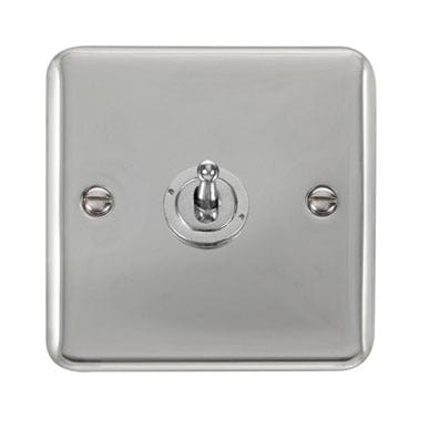 Curved Polished Chrome 10AX 1 Gang 2 Way Toggle Switch - Black Trim - SE Home