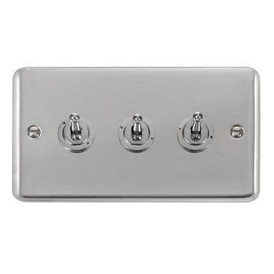 Curved Polished Chrome 10AX 3 Gang 2 Way Toggle Switch - Black Trim - SE Home