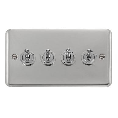 Curved Polished Chrome 10AX 4 Gang 2 Way Toggle Switch - Black Trim