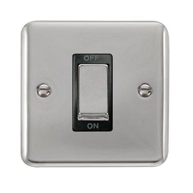 Curved Polished Chrome 45A Ingot 1 Gang DP Switch - Black Trim