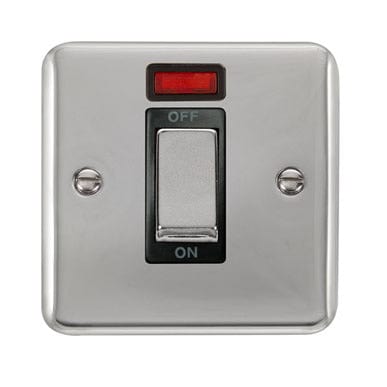 Curved Polished Chrome 45A Ingot 1 Gang DP Switch With Neon - Black Trim - SE Home