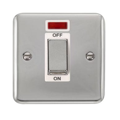 Curved Polished Chrome 45A Ingot 1 Gang DP Switch With Neon - White Trim - SE Home
