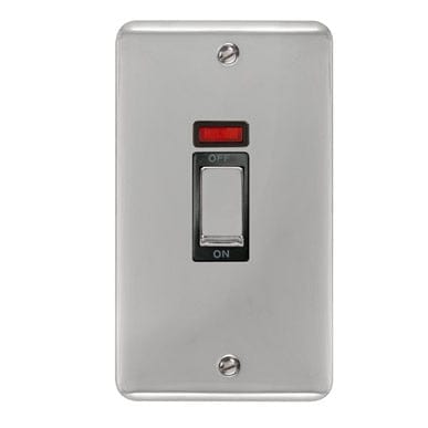 Curved Polished Chrome 45A Ingot 2 Gang DP Switch With Neon - Black Trim - SE Home