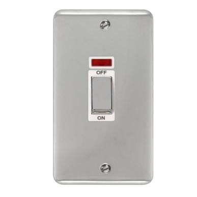 Curved Polished Chrome 45A Ingot 2 Gang DP Switch With Neon - White Trim