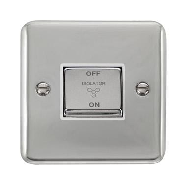 Curved Polished Chrome 10A Ingot 3 Pole Fan Isolation Plate Switch - White Trim - SE Home