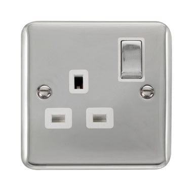 Curved Polished Chrome 13A Ingot 1 Gang DP Switched Socket - White Trim
