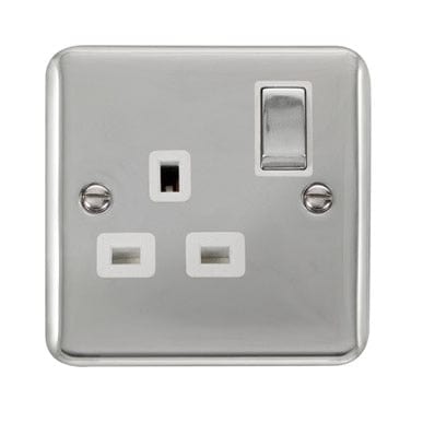 Curved Polished Chrome 13A Ingot 1 Gang DP Switched Socket - White Trim - SE Home
