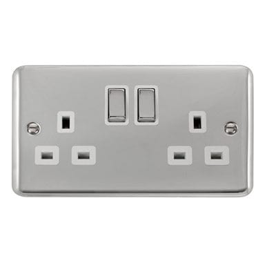 Curved Polished Chrome 13A Ingot 2 Gang DP Switched Socket - White Trim