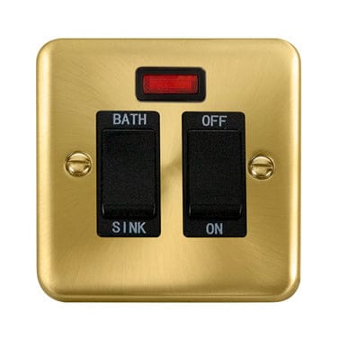 Curved Satin Brass 20A DP Sink/Bath Switch With Neon - Black Trim