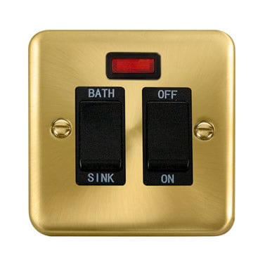 Curved Satin Brass 20A DP Sink/Bath Switch With Neon - Black Trim - SE Home
