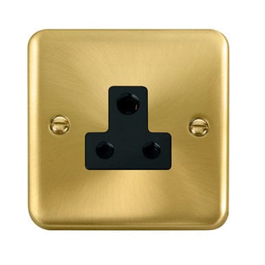 Curved Satin Brass 5A Round Pin Socket - Black Trim