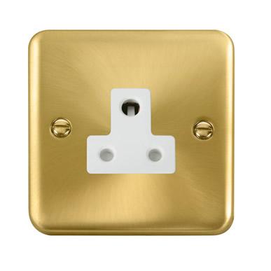 Curved Satin Brass 5A Round Pin Socket - White Trim