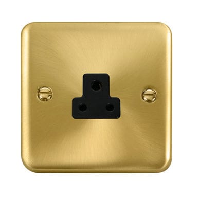 Curved Satin Brass 2A Round Pin Socket - Black Trim - SE Home