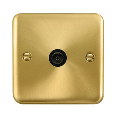 Curved Satin Brass Single Coaxial Outlet - Black Trim