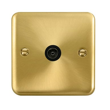 Curved Satin Brass Single Coaxial Outlet - Black Trim - SE Home