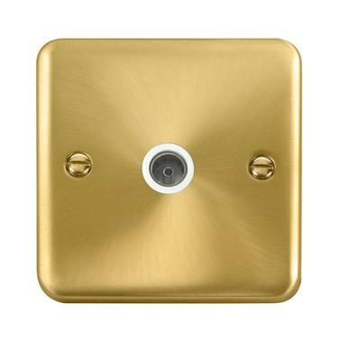 Curved Satin Brass Single Coaxial Outlet - White Trim - SE Home