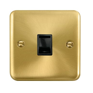 Curved Satin Brass Single RJ11 (Irish/US) Outlet - Black Trim