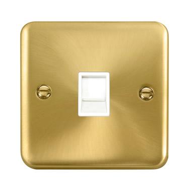 Curved Satin Brass Single RJ11 (Irish/US) Outlet - White Trim - SE Home
