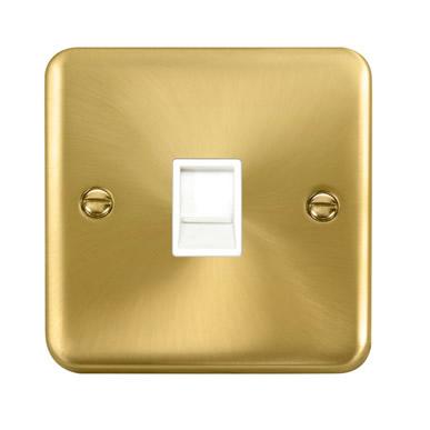 Curved Satin Brass Single RJ11 (Irish/US) Outlet - White Trim