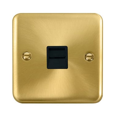 Curved Satin Brass Single Telephone Outlet - Master - Black Trim