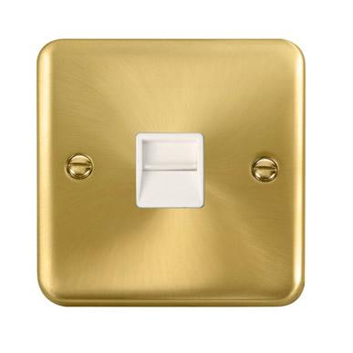 Curved Satin Brass Single Telephone Outlet - Master - White Trim - SE Home
