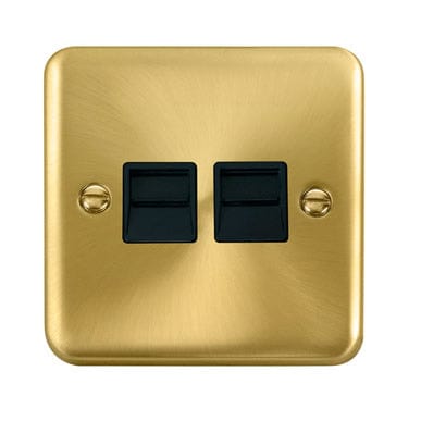 Curved Satin Brass Twin Telephone Outlet - Master - Black Trim