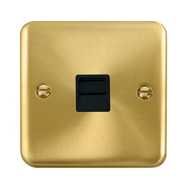 Curved Satin Brass Single Telephone Outlet - Secondary - Black Trim
